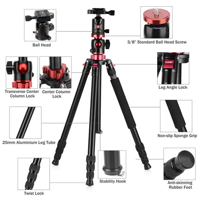 ZOMEi 75'' Tripod,Camera Tripod for DSLR,Ball Head Tripod Professional Tripods 4 Section Horizontal Tripod with 360 Degree Ball Head Plate for Canon DSLR DV Scope Camcorder and Projector - Image 4